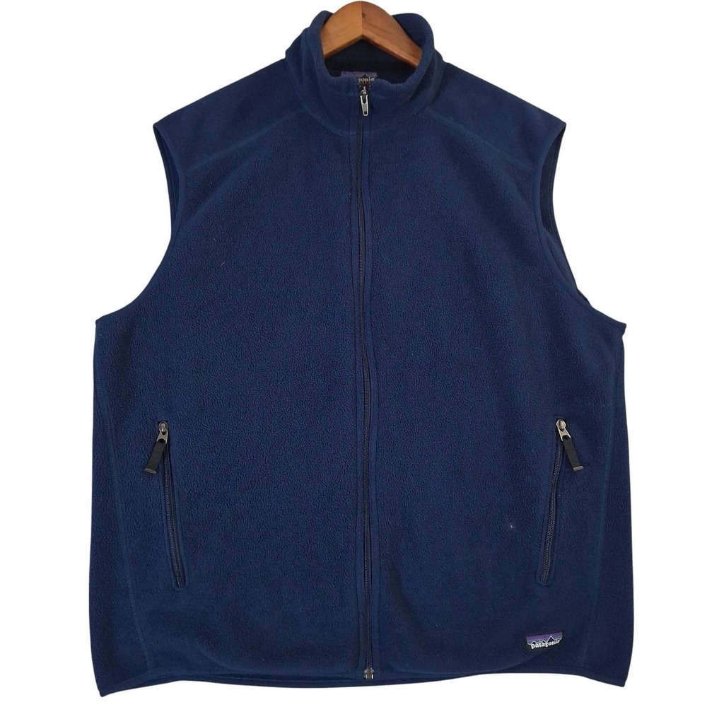 Patagonia Synchilla Vest Mens XL Navy Fleece Full Zip Pockets Hiking Outdoor